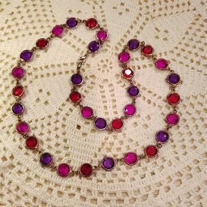 Jeweled Necklace 14.5" Red Purple Pink